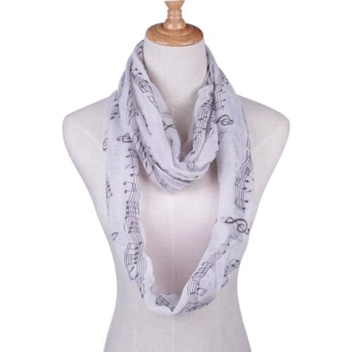 Music Note Print Infinity Scarf Women Ladies Snood Foulard Femme Desinger Loop Scarves