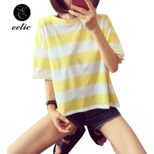 Horizontal Stripe Shirt Vetement Femme 2021 Fashion Aesthetic Yellow Harajuku Street Style Color Block T Shirt Women Fashion