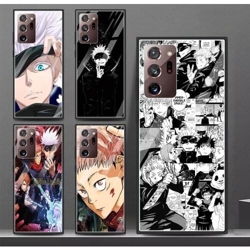 Glass Phone Cases For Samsung Galaxy Note 20 Ultra 10 Plus Lite 5G 9 8 Shell Capa Bumper Cover Fundas Anime Jujutsu Kaisen