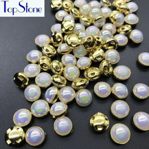 Topstone 100pcs 8mm Sewing AB Crystals Pearls Beads Golden Claw Rhinestones Round Sew On Stones For Clothes T003
