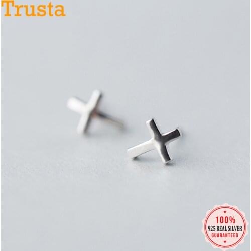 Trustdavis authentic 925 Sterling Silver Fashion Lovely Tiny Cross Earrings For Women Wedding Party 925 Earring Jewelry DS248