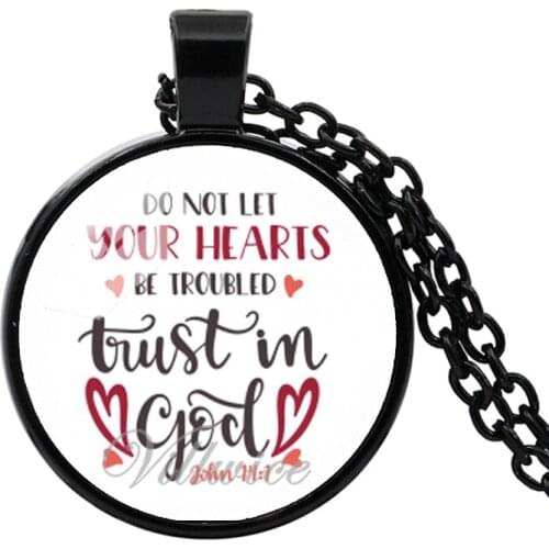 VILLWICE bible verse do not let your hearts be troubled trust in god scripture necklace quote jewelry christian faith gifts