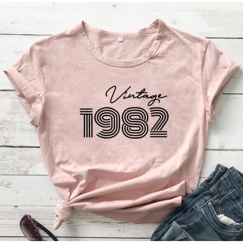 Vintage 1982 Pure Cotton T-shirt Funny Unisex Custom Birthday Gift Tshirt High Quality Women Graphic Original 1982 Tops Tees