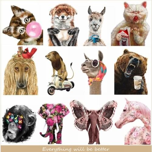 Funny Cute Animals Dog Cat Horse Flower Iron-On Heart Transfers Clothing DIY A-level Washable Thermal Patches Sticker On Clothes