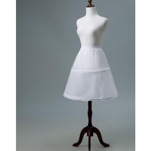 Women Women Flower Girls 2 Hoops Short White Petticoat Drawstring Waistband One Layer Half Slip Crinoline Underskirt With Magic