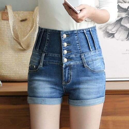 Womens jeans 2019 summer new fashion slim slimming curling high waist denim shorts womens clothing