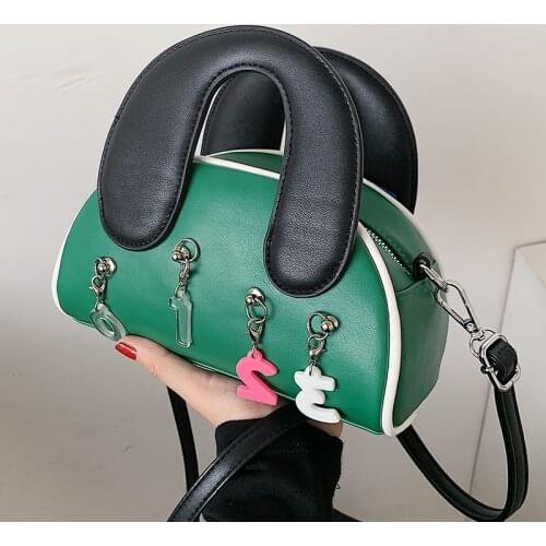 Women 2021 Bowling Crossbody Bags PU Leather Shoulder Messenger Shopper Bag Summer Fashion Purses Kawaii Luxury Designer Handbag