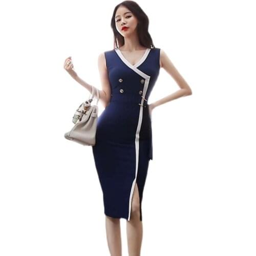 Summer tight one piece dress korean ladies Sexy Sleeveless V neck cabaret party bodycon Dresses for women