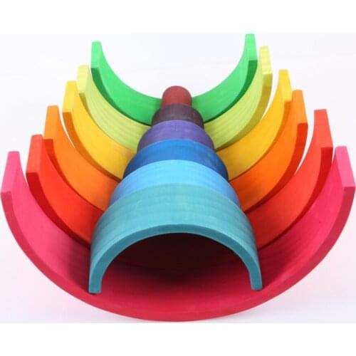 12 Pcs Baby Rainbow Blocks Toys Set Montessori Creative Wooden Rainbow Building Blocks 84*35*18 cm Educational Nesting Block Toy