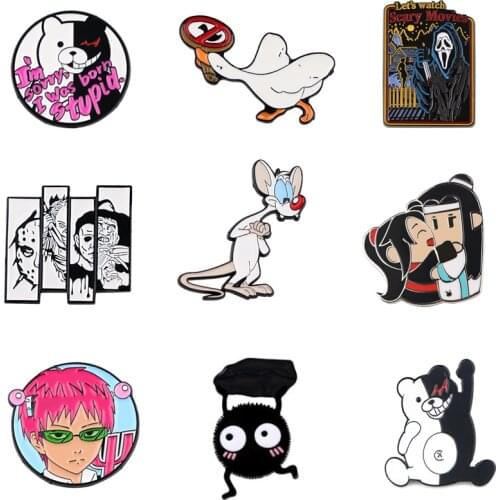 20pcs/lot J3052 Geekcoco Cartoon Cute Cat Dog Animal Enamel Pin Brooch Horror Lapel Pin Denim Jeans Shirt Bag Jewelry Gift