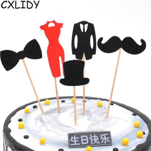 5pcs Bachelor Party Supplies Beard Suit Hat Cheongsam Bow Tie Cake Card Fathers Day Birthday Decoration Tag aa090