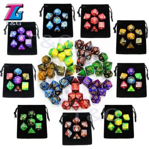 7pcs Dice with Bag Magic Color DnD d4,d6,d8,d10,d%,d12,d20 Polyhedral Board Game Pieces