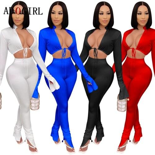 Adogirl Sexy 2 Piece Set Women Long Sleeve Crop Top And Slit Leggings Suit Evening Party Tracksuit Fitness Street Night Outfits