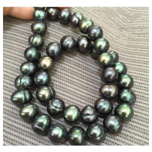 Baroque 18" 10-11 MM AAA SOUTH SEA Black green PEARL NECKLACE 14K GOLD CLASP
