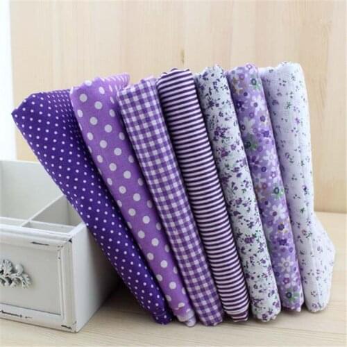 CF732 Purple Colors Dots/Stripe/Grid/Flower 50x50cm 7 in one set 100% Cotton Fabrics For DIY Handmade Manual Patchwork Materials