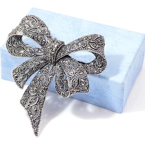 Black Color Rhinestone Bow Brooches for Women Large Bowknot Brooch Winter Style High Quality Broches Gift Fit for Jewelry Gift