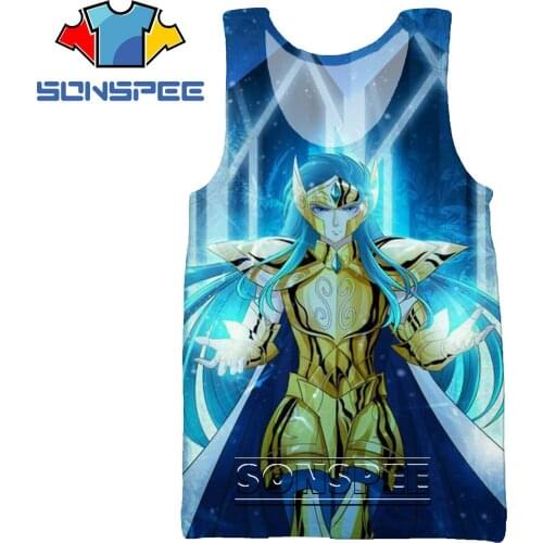 SONSPEE 3D Anime Saint Seiya Print Vest Oversized Harajuku Beach Sports Gym Fashion Sleeveless T-shirt Mens Womens Street Tops