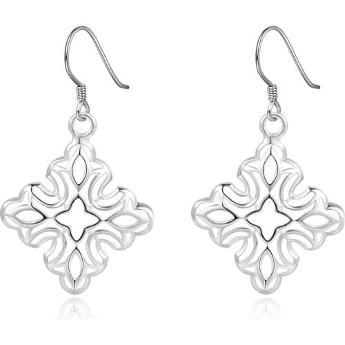 Hot 100% 925 Sterling Silver Fashion Carved Square Earrings for Women Party High Quality wedding Jewelry Gift Drop Earrings