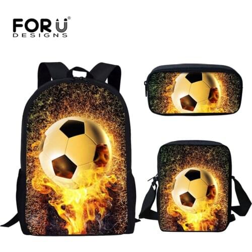 FORUDESIGNS Kids Boys Canvas School Bags 3PCS/Set 3D Fire Ball Pattern Children Book Shoulder Bags Schoolbags Backpack Girls Bag
