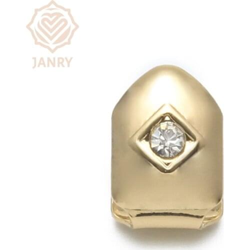 JANRY Golden Color Plated Grillz Cap Gold Tone Single TopWith CZ Stone Teeth Grills Hip Hop Tooth Grill For Men Women