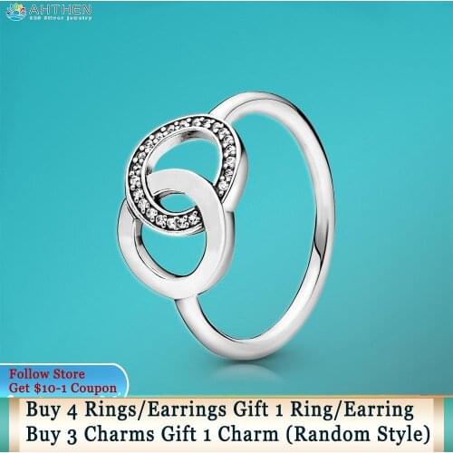 Ahthen 925 Sterling Silver Ring Entwined Circles Sparkle Ring 925 Silver Women Rings Ngagement Rings Women Jewelry Girl Gift