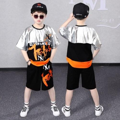 Children Clothing Set for Boys Summer Silver Short Sleeve Sports Suits Teens Kids Tracksuits Boys Hip Hop Costumes 6 8 10 Years