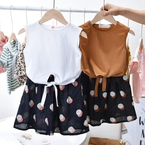 5Set/set Kids Girl Summer Dress Sets Children Sleeveless T-shirts Tops+Polka Dot Skirt Children Dress Clothing 2-pcs