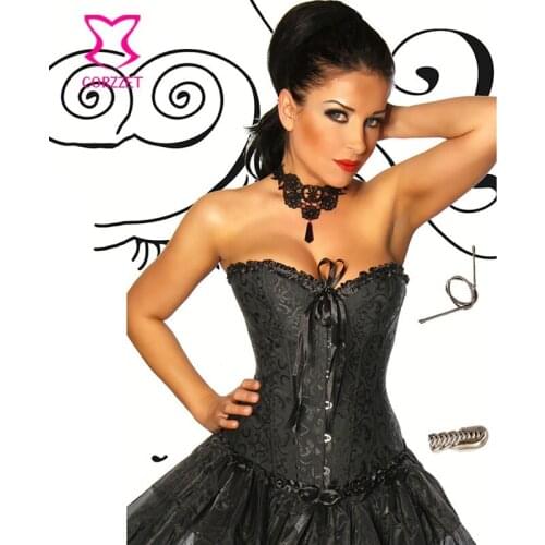 Steel Boned Waist Trainer Corset Black Corselet Overbust Corpetes E Espartilhos Sexy Corsets And Bustiers Gothic Clothing Korse