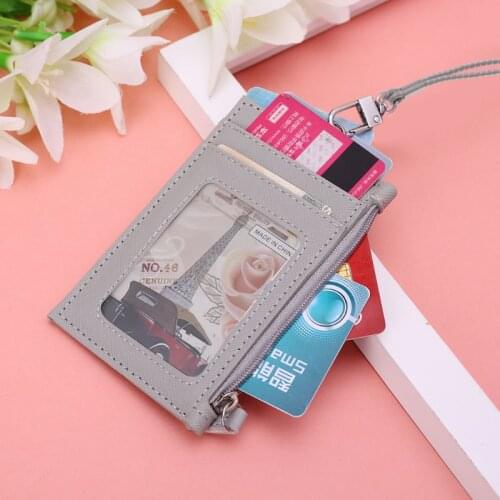 Women Business Card Holder Wallet Men PU Leather ID Cards Holders Case Neck Strap Lanyard Ladies Fashion Mini Slim Wallets 28GD