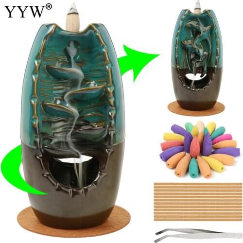 Incense Burner Ceramic Backflow With Double-Sided Double-Hole Smoke Creative Tradtion Lotus Leaf Source Of Smoke Incense Holder