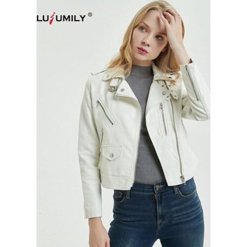 Lusumily Women Coat Motorcycle Jacket Winter Autumn Black Outerwear Faux Leather Pu Jacket Female Cool Gothic Faux Leather Coats