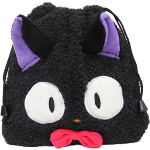 1 Pcs Cute Japanese Anime Kikis Delivery Service Black JiJi Cat Plush Drawstring Bags Coin Purse Soft Storage Bag Plush Toys
