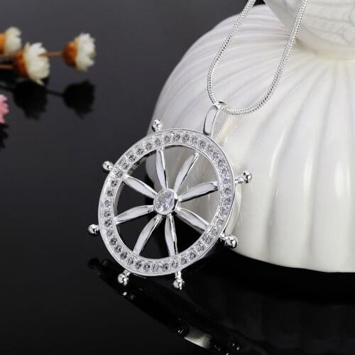 Fashion 925 Sterling Silver Necklace For Women Jewelry crystal Zircon Sailor rudder Pendant birthday gifts wedding party