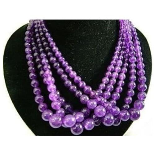 Fashion charming wholesale 5strands natural purple jades chalcedony 6-14mm round beads chain strand necklace for women 18"BV246