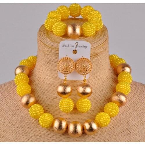 Fashion Yellow Imitation Pearl Necklace Womens Clothing Accessories Nigeria Wedding African Bride Wedding Jewelry Set AZ-112
