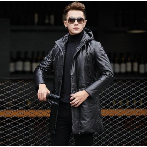 Genuine Leather Jacket Men Real Sheepskin Leather Warm Thick Down Coat 2020 Winter Hooded Jackets YY1038B MF057