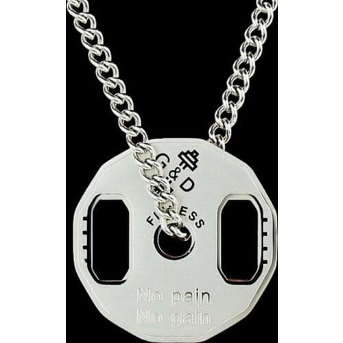 Barbell necklace men stainless steel Fitness Barbell Pendant gold Necklace sports male accessories chain necklaces punk jewelry