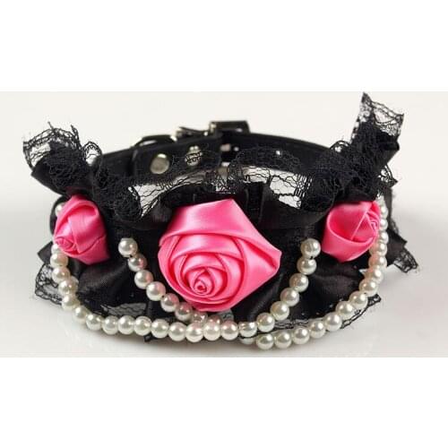 2016 new dogs cats fashion lace pearl collar doggy lovely rose flower collars products puppy necklace pet dog accessories 1pcs