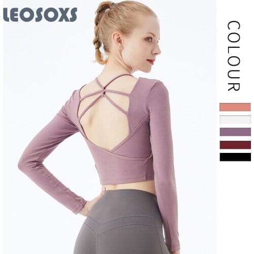 2020 New Open Back Yoga T-shirt Fashionable Short Style Sports Fitness Yoga Top Tight Long Sleeve Running Yoga Shirt