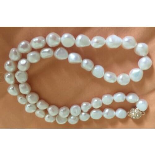 Hand knotted natural 9-10mm baroque freshwater pearl necklace long 45cm 2pc/lot