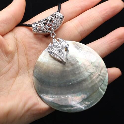 Natural Shell Mother of Pearl Shell Pendants Charms Wax Thread Necklace Accessories for Women Gift Size 50x50mm Length 55cm
