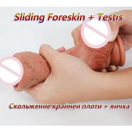Sliding Foreskin Realistic Huge Dildos Testis G Spot Stimulate Penis Big Fake Dick Females Masturbation Sex Tools Toys For Women
