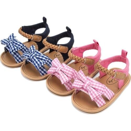 KIDSUN 2021 New Product Baby Sandals Infant Girls Shoes Bow-knot Princess Rubber Sole Non-slip Toddler First Walkers 2-colors