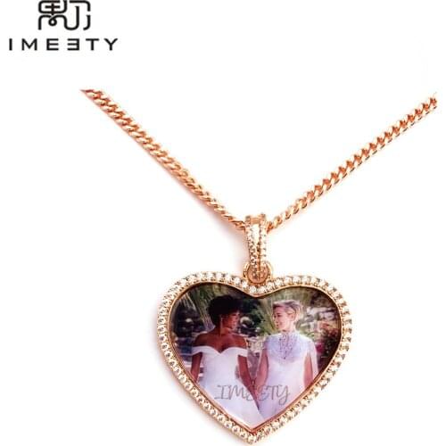 IMEETY custom rhinestone photo pendant silver memory necklace with picture personalised photo engraved pendants gifts for mom