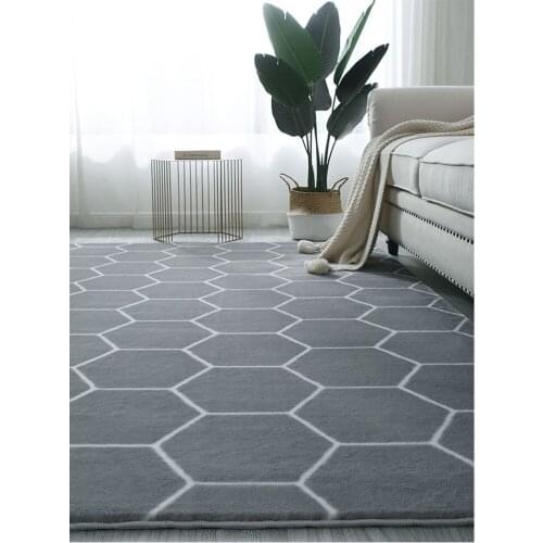 Grey Plush Carpet For Living Room Geometry Fluffy Rugs Kids Room Anti-slip Bedroom Floor Window Soft Rugs Bay Mat Carpet Bedside