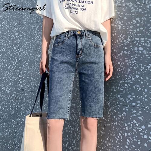 Streamgirl Biker Denim Shorts For Women Summer Skinny White Short Jeans High Waist Black Jeans Shorts Mom 2021 Short Denim Pants