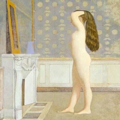 Modern Canvas Printed wall decor art , picture from Famous painting a nude girl with long hair Combing her hair in the bathroom