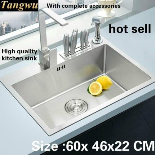 Tangwu Handmade high-end kitchen sink 4 mm thick food-grade 304 stainless steel wash bowl of small single slot 60x45x22 cm
