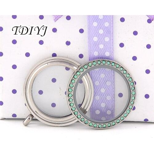 TDIYJ 10Pcs New Arrival 30mm Green Crystal Round Stainless Steel Twist Floating Charms Locket Glass Pendants for Women