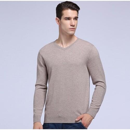 High quality Mens 100% Pure Merino Wool Solid V-Neck Sweater